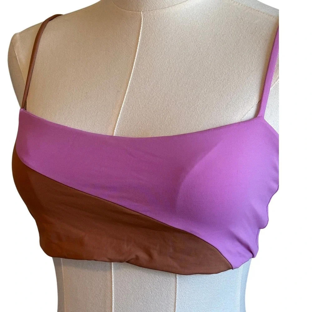 NEW‎ L*Space Ari Bikini Top Purple Brown Womens XL Colorblock Adjustable Straps